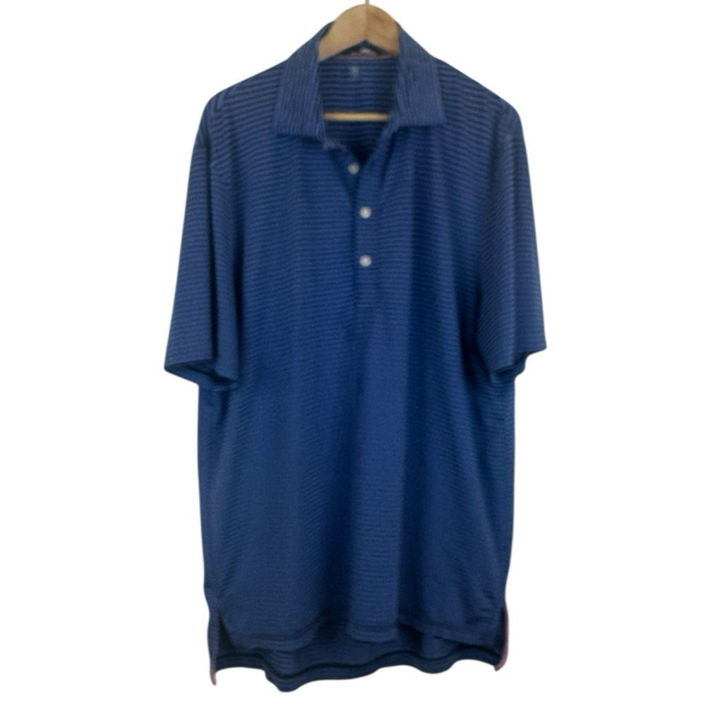 RLX Ralph Lauren Polo Golf Shirt Mens Large‎ Blue Striped Lightweight Wicking